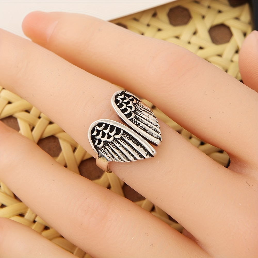 Angel Wings Ring Vintage Alloy Opening Adjustable Fashionable Finger Ring